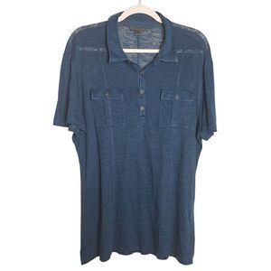 John Varvatos Men's linen Polo Shirt Navy Short Sleeve Distressed Casual XL